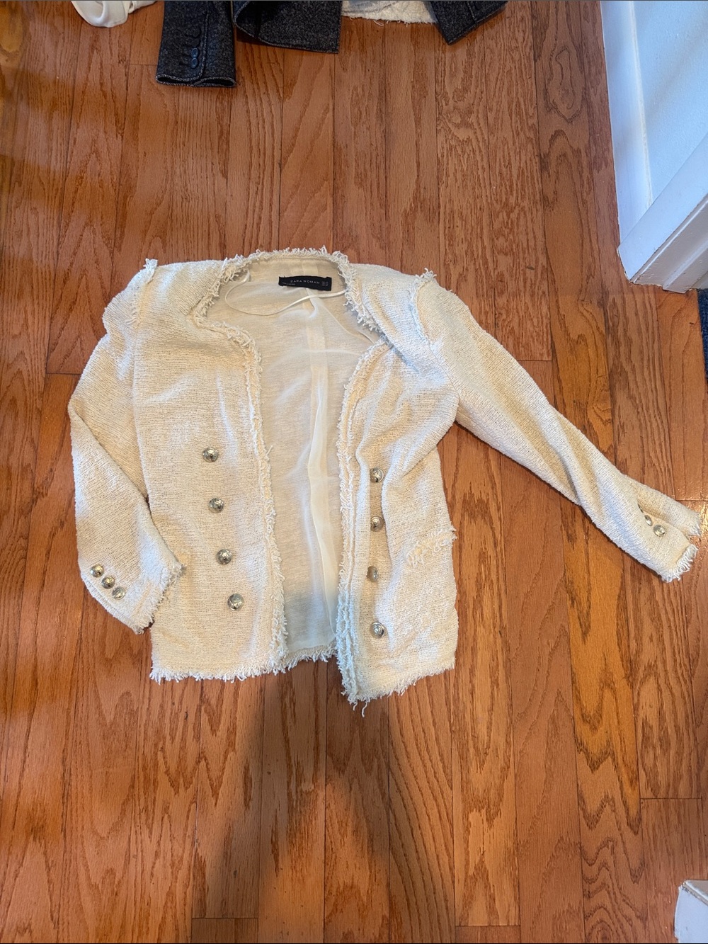 Zara Ivory Tweed Blazer with Gold Buttons